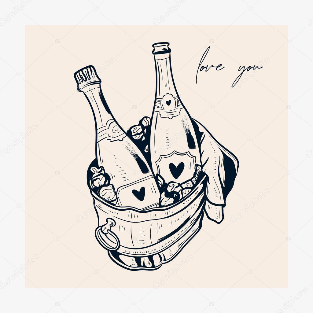 Saint Valentine's day hand drawn trendy vector illustration. Love card design. Cute doodle romantic. Romantic poster, greeting banner, trendy t-shirt print