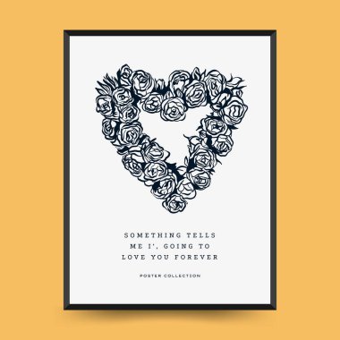 Modern Valentine's day vertical flyer or poster template. Love hand drawn trendy illustration.