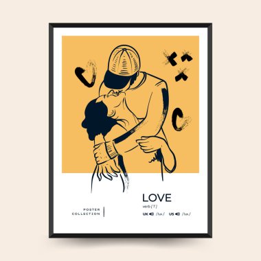 Modern Valentine's day vertical flyer or poster template. Love hand drawn trendy illustration.