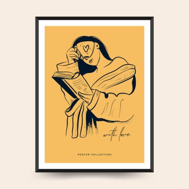 Modern Valentine's day vertical flyer or poster template. Love hand drawn trendy illustration.