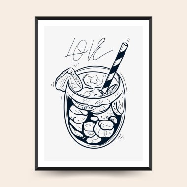 Modern Valentine's day vertical flyer or poster template. Love hand drawn trendy illustration.