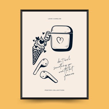 Modern Valentine's day vertical flyer or poster template. Love hand drawn trendy illustration.