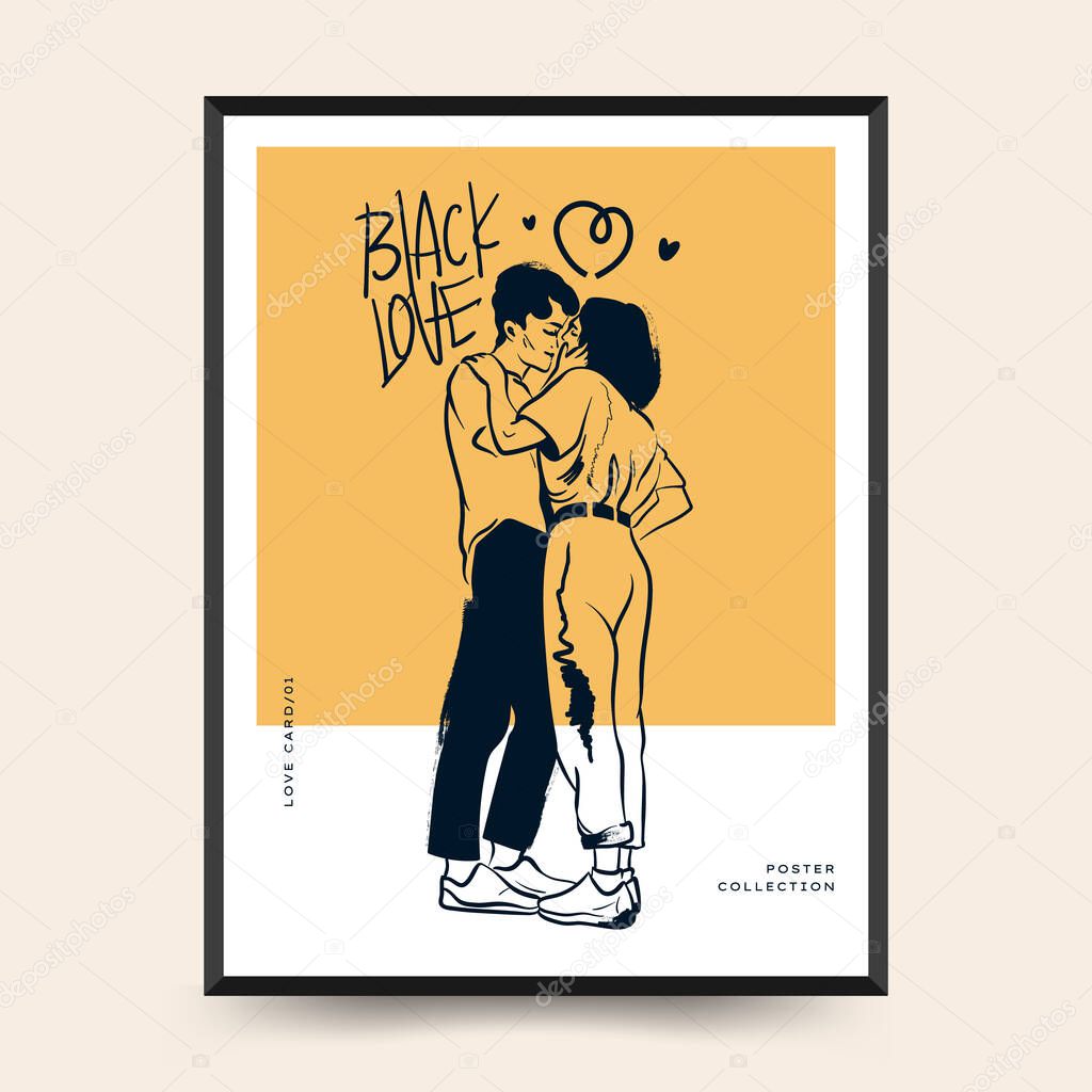 Modern Valentine's day vertical flyer or poster template. Love hand drawn trendy illustration.