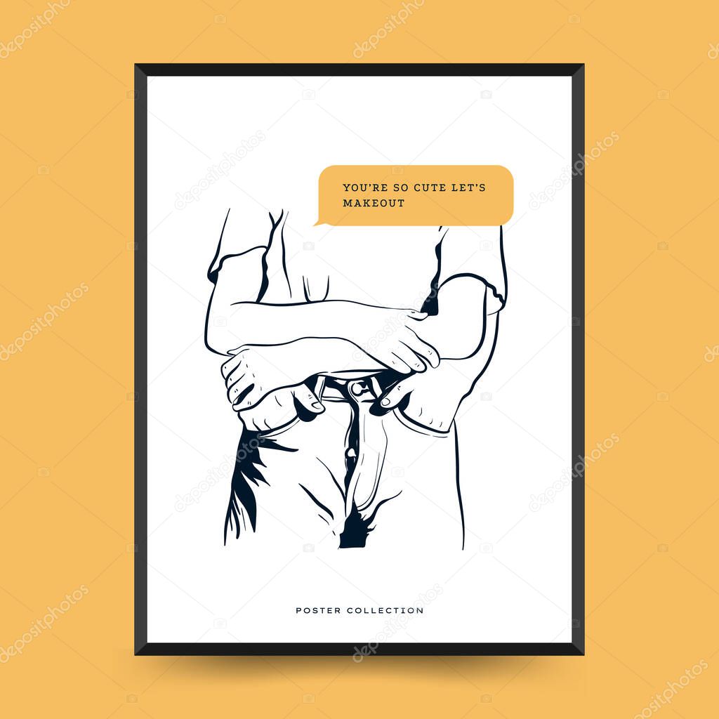 Modern Valentine's day vertical flyer or poster template. Love hand drawn trendy illustration.