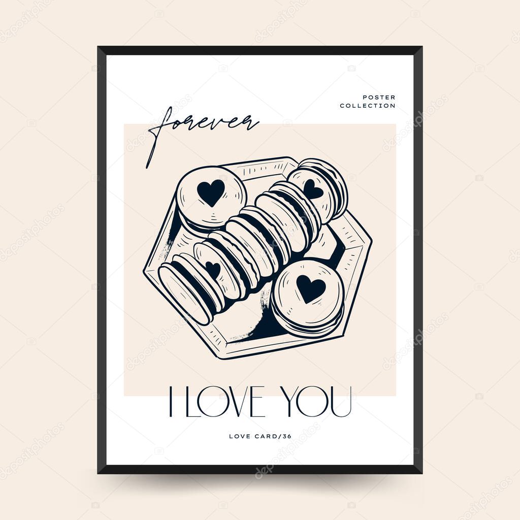 Modern Valentine's day vertical flyer or poster template. Love hand drawn trendy illustration.