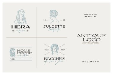 Antik Yunan klasik heykelleri vektör logosu seti. Modern dövme ve logotip.