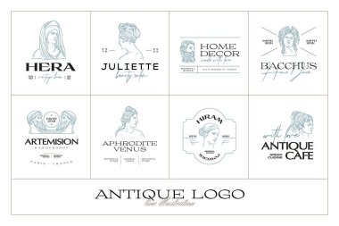 Antik Yunan klasik heykelleri vektör logosu seti. Modern dövme ve logotip.