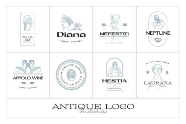 Antik Yunan klasik heykelleri vektör logosu seti. Modern dövme ve logotip.