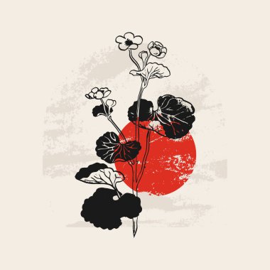 Geleneksel Japon vektör illüstrasyonu. Geleneksel Japonya. Asya konsepti. Klasik sanat. Posterler, kitap kapakları, broşürler, broşürler için tasarım.