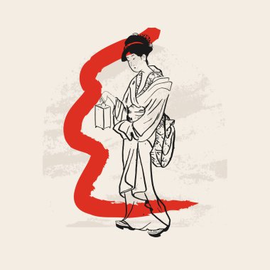 Geleneksel Japon vektör illüstrasyonu. Geleneksel Japonya. Asya konsepti. Klasik sanat. Posterler, kitap kapakları, broşürler, broşürler için tasarım.