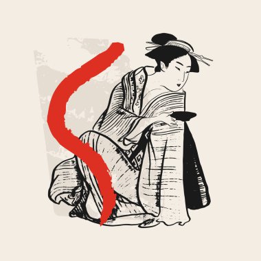 Geleneksel Japon vektör illüstrasyonu. Geleneksel Japonya. Asya konsepti. Klasik sanat. Posterler, kitap kapakları, broşürler, broşürler için tasarım.