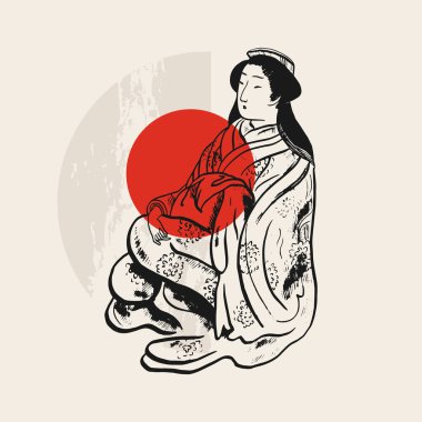 Geleneksel Japon vektör illüstrasyonu. Geleneksel Japonya. Asya konsepti. Klasik sanat. Posterler, kitap kapakları, broşürler, broşürler için tasarım.