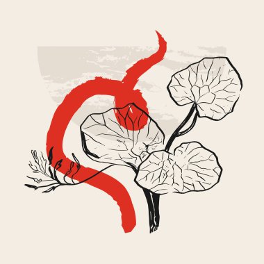 Geleneksel Japon vektör illüstrasyonu. Geleneksel Japonya. Asya konsepti. Klasik sanat. Posterler, kitap kapakları, broşürler, broşürler için tasarım.
