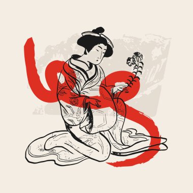 Geleneksel Japon vektör illüstrasyonu. Geleneksel Japonya. Asya konsepti. Klasik sanat. Posterler, kitap kapakları, broşürler, broşürler için tasarım.