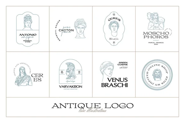 Antike Griechische Klassische Statuen Vektor Logo Set Moderne Tätowierung Und — Stockvektor