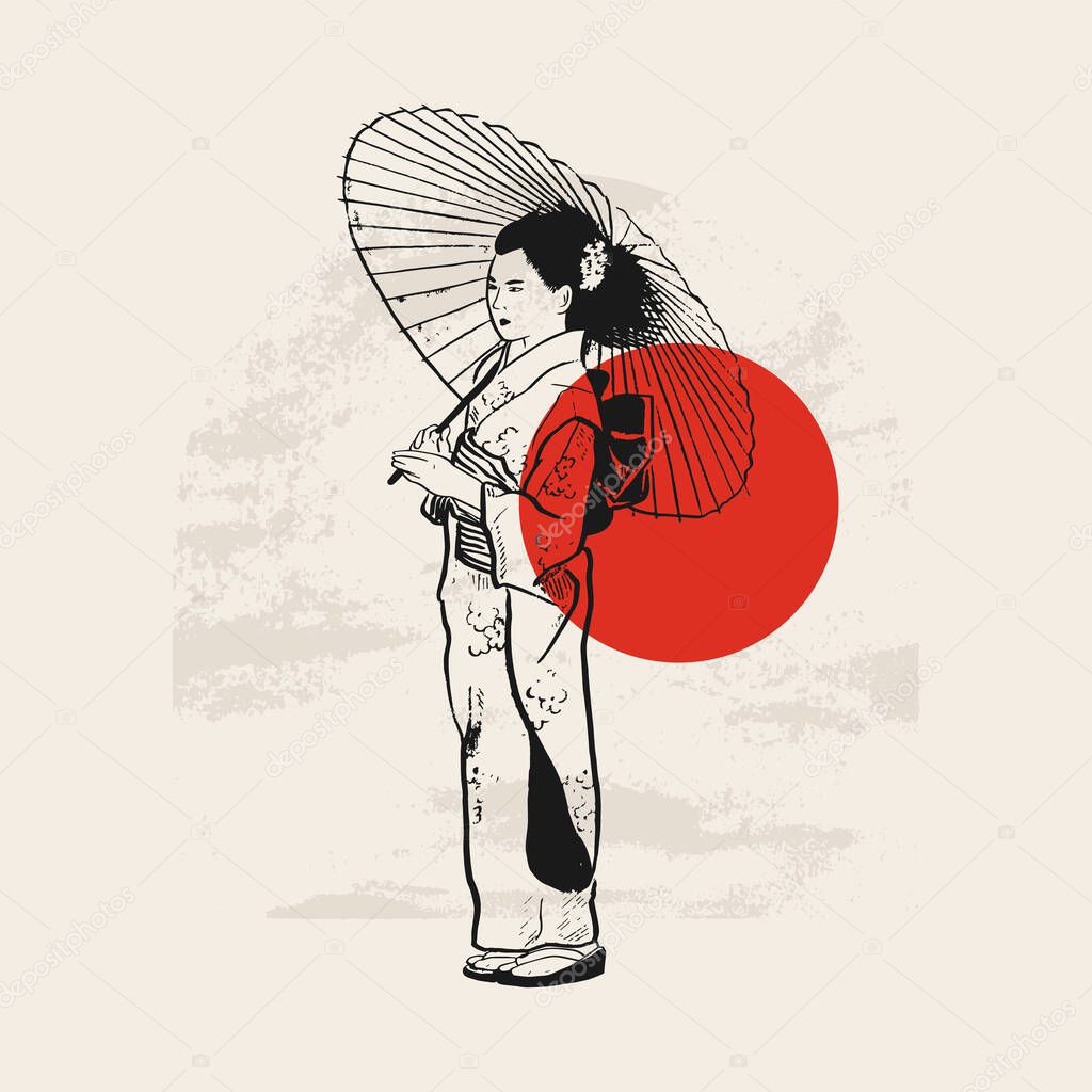 Traditional Japanese vector illustration. Traditional of Japan. Asian concept. Vintage art. Design for posters, book covers, brochures, flyers.