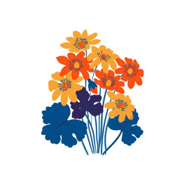 Çiçek elementleri. Çiçek ve yeşil yapraklar. Modern trend Matisse minimal tarzı. Çiçek posteri, davet. Tebrik kartı veya davet tasarımı için vektör düzenlemeleri