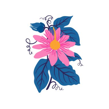 Çiçek elementleri. Çiçek ve yeşil yapraklar. Modern trend Matisse minimal tarzı. Çiçek posteri, davet. Tebrik kartı veya davet tasarımı için vektör düzenlemeleri