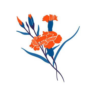 Çiçek elementleri. Çiçek ve yeşil yapraklar. Modern trend Matisse minimal tarzı. Çiçek posteri, davet. Tebrik kartı veya davet tasarımı için vektör düzenlemeleri