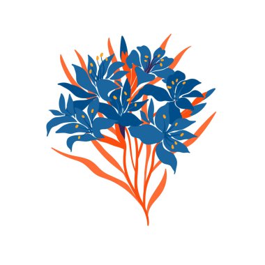 Çiçek elementleri. Çiçek ve yeşil yapraklar. Modern trend Matisse minimal tarzı. Çiçek posteri, davet. Tebrik kartı veya davet tasarımı için vektör düzenlemeleri