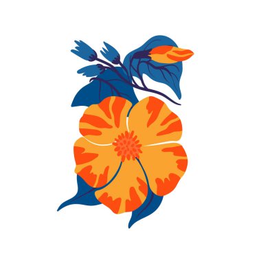 Çiçek elementleri. Çiçek ve yeşil yapraklar. Modern trend Matisse minimal tarzı. Çiçek posteri, davet. Tebrik kartı veya davet tasarımı için vektör düzenlemeleri