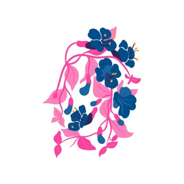 Çiçek elementleri. Çiçek ve yeşil yapraklar. Modern trend Matisse minimal tarzı. Çiçek posteri, davet. Tebrik kartı veya davet tasarımı için vektör düzenlemeleri