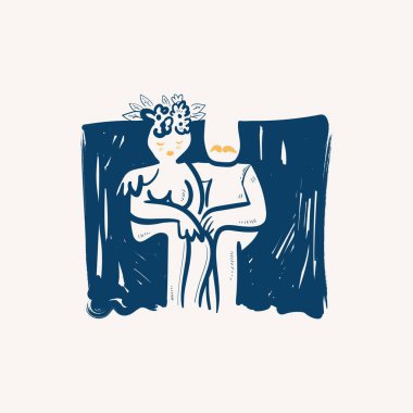 Barış illüstrasyonu. El mavi ve sarı renklerde çizilmiş. Poster, kart ve sosyal medya için vektör.