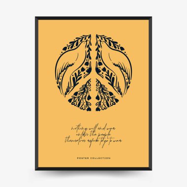 Barış Posteri vektör şablonu. Baskı için düzenlenebilir kart, dahili. Sarı ve Mavi.