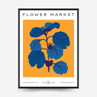 Soyut çiçek posterleri şablonu. Modern trend Matisse minimal tarzı. Pembe ve mavi renkler. Duvar kağıdı, duvar dekoru, baskı, kartpostal, kapak, şablon, pankart için el çizimi tasarımı. 