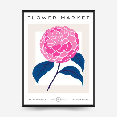 Soyut çiçek posterleri şablonu. Modern trend Matisse minimal tarzı. Pembe ve mavi renkler. Duvar kağıdı, duvar dekoru, baskı, kartpostal, kapak, şablon, pankart için el çizimi tasarımı. 