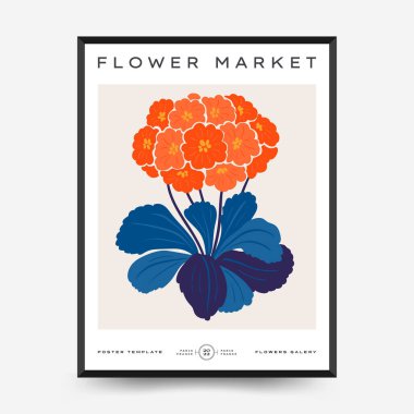 Soyut çiçek posterleri şablonu. Modern trend Matisse minimal tarzı. Pembe ve mavi renkler. Duvar kağıdı, duvar dekoru, baskı, kartpostal, kapak, şablon, pankart için el çizimi tasarımı. 