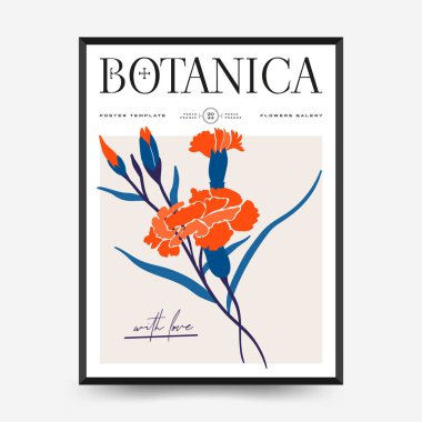 Soyut çiçek posterleri şablonu. Modern trend Matisse minimal tarzı. Pembe ve mavi renkler. Duvar kağıdı, duvar dekoru, baskı, kartpostal, kapak, şablon, pankart için el çizimi tasarımı. 