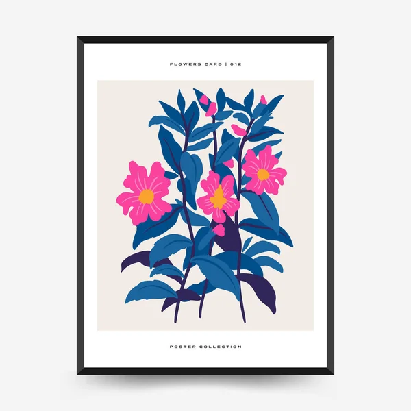 Abstrakte Florale Plakatvorlage Moderner Trendiger Matisse Minimal Stil Rosa Und — Stockvektor