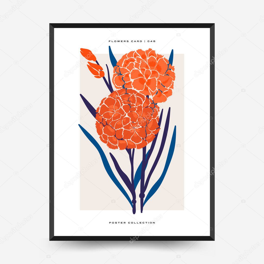 Abstract floral posters template. Modern trendy Matisse minimal style. Pink and blue colors. Hand drawn design for wallpaper, wall decor, print, postcard, cover, template, banner. 