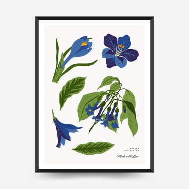 Soyut çiçek posterleri şablonu. Modern trend Matisse asgari stili.