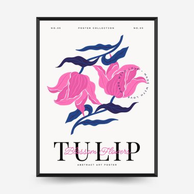 Soyut çiçek posterleri şablonu. Modern trend Matisse asgari stili.