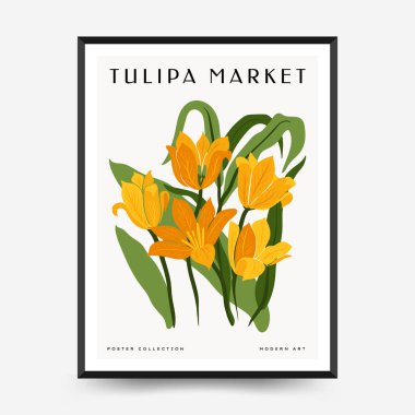 Soyut çiçek posterleri şablonu. Modern trend Matisse asgari stili.