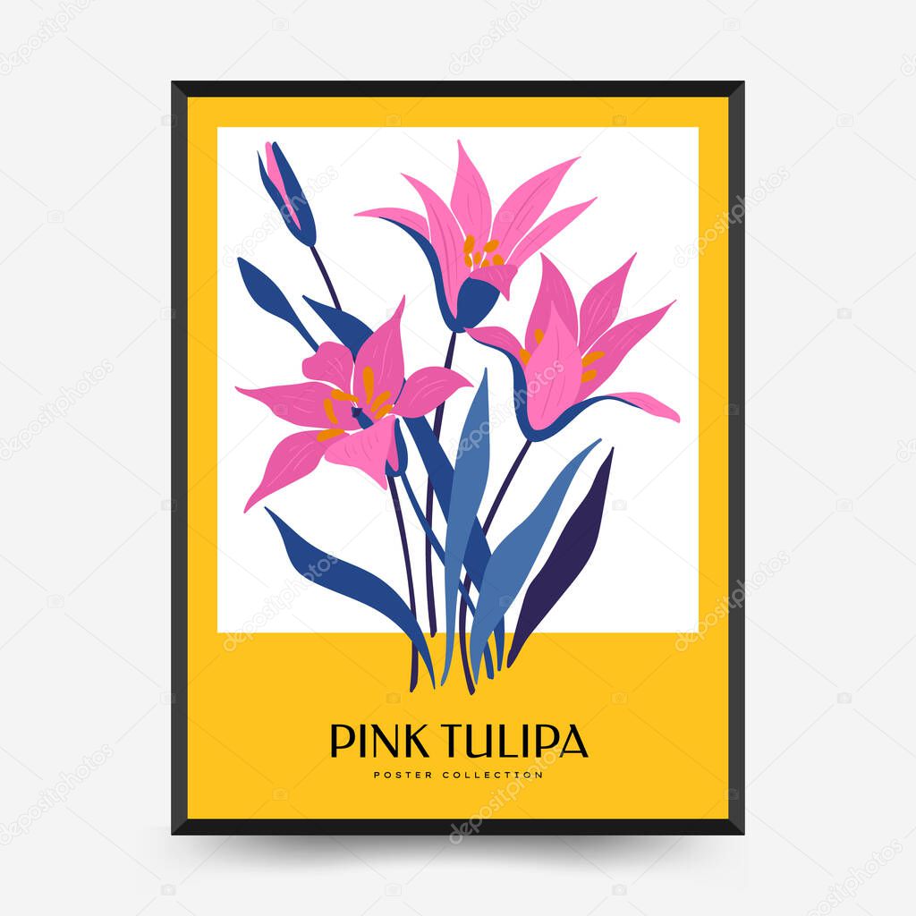 Abstract floral posters template. Modern trendy Matisse minimal style.