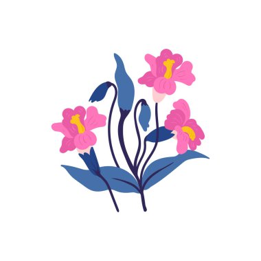 Çiçek elementleri. Çiçek ve yeşil yapraklar. Modern trend Matisse minimal tarzı. Çiçek posteri, davet. Tebrik kartı veya davet tasarımı için vektör düzenlemeleri