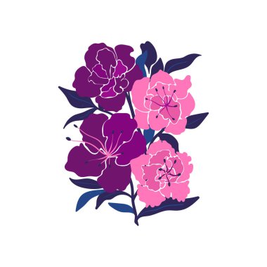 Çiçek elementleri. Çiçek ve yeşil yapraklar. Modern trend Matisse minimal tarzı. Çiçek posteri, davet. Tebrik kartı veya davet tasarımı için vektör düzenlemeleri