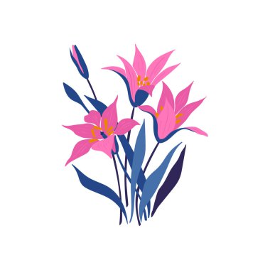 Çiçek elementleri. Çiçek ve yeşil yapraklar. Modern trend Matisse minimal tarzı. Çiçek posteri, davet. Tebrik kartı veya davet tasarımı için vektör düzenlemeleri