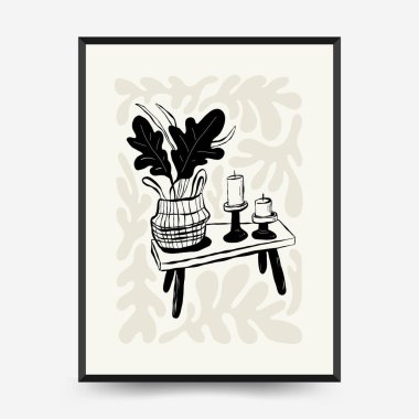 Abstract contemporary mid century modern ink boho poster template