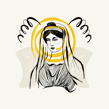 Antika heykeller. Modern kart, duvar sanatı. Sarı ve siyah şekilli. Satır sanatı.