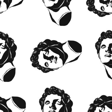 Antik heykellerin başları pürüzsüz desenli.