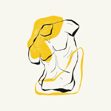 Antik tanrıça heykellerinin başlarının doğrusal çizimleri ve oyma tarzında mitolojik tanrı. Kafasında büyüyen dalla yaratıcı asgari doğrusal kadın vektörü.