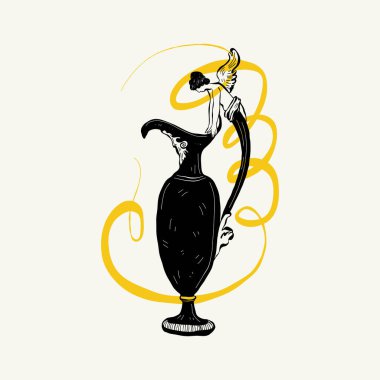 Antik tanrıça heykellerinin başlarının doğrusal çizimleri ve oyma tarzında mitolojik tanrı. Kafasında büyüyen dalla yaratıcı asgari doğrusal kadın vektörü.