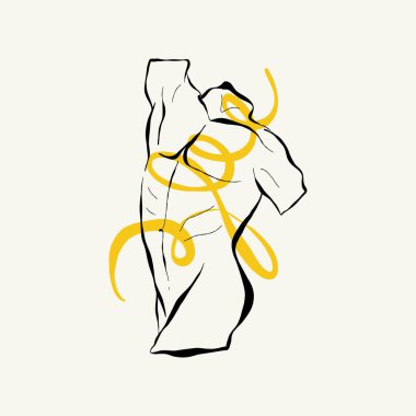 Antik tanrıça heykellerinin başlarının doğrusal çizimleri ve oyma tarzında mitolojik tanrı. Kafasında büyüyen dalla yaratıcı asgari doğrusal kadın vektörü.