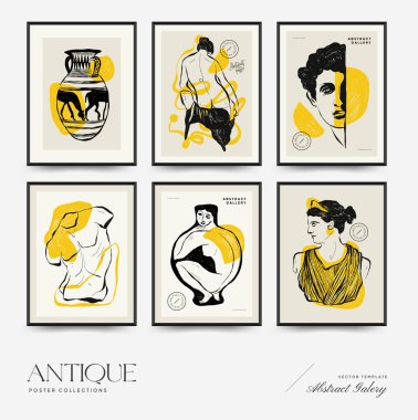 Antik heykeller dikey posterler. Modern kart, duvar sanatı.