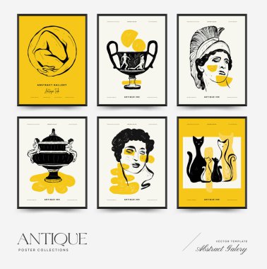 Antik heykeller dikey posterler. Modern kart, duvar sanatı.