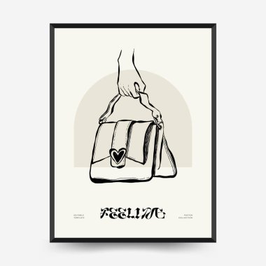 İnce çizgileri, çiçek desenleri, bitkileri ve kadını olan soyut minimalist estetik kadınlar. Renkli poster şablonu. Klasik boho tarzı.